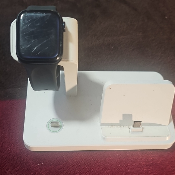 Smartwatch with Black Band and Charging Dock